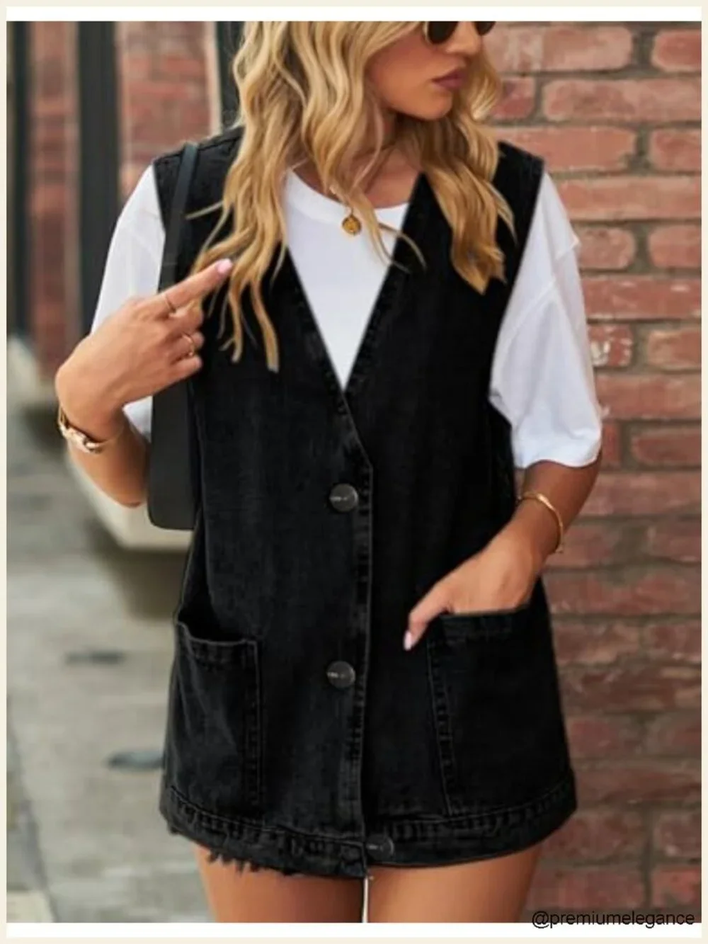Women's Oversized Denim Vest Sleeveless Button Down Jean Jacket